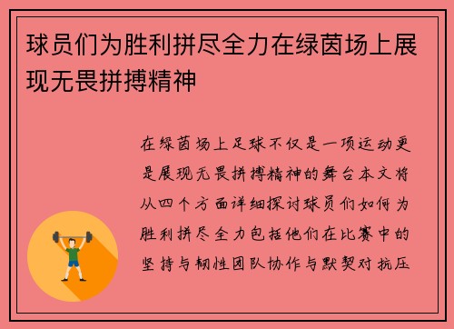 球员们为胜利拼尽全力在绿茵场上展现无畏拼搏精神