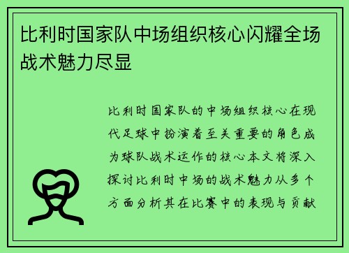 比利时国家队中场组织核心闪耀全场战术魅力尽显