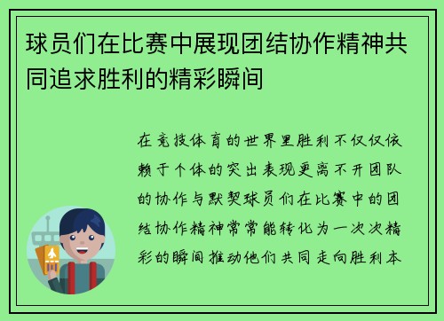 球员们在比赛中展现团结协作精神共同追求胜利的精彩瞬间