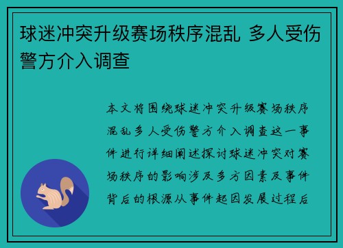 球迷冲突升级赛场秩序混乱 多人受伤警方介入调查